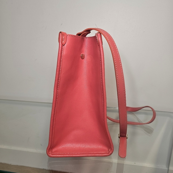 [Chiara-Ferretti] Italian Woven/ Coral Pink Soft Leather Satchel/Crossbody Bag - Picture 3 of 15